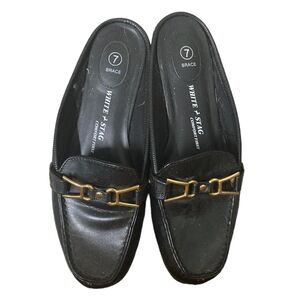 White Stag Brace Mule Loafers Black Slip on Leather Shoes Size 7